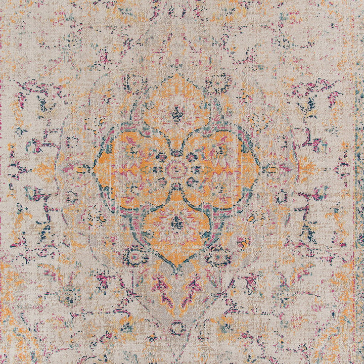 10 x 14 Yellow and Ivory Oriental Power Loom Distressed Area Rug Image 1