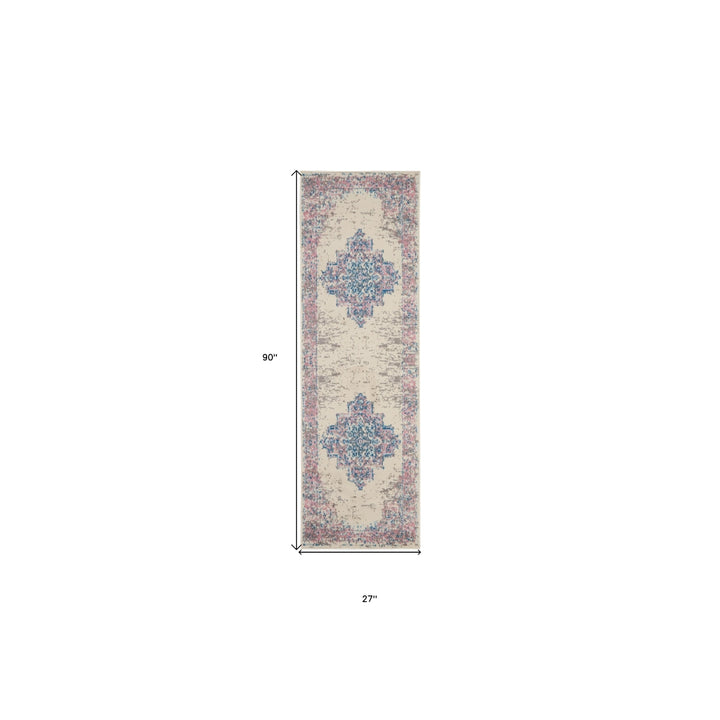 8 Pink Damask Power Loom Runner Rug Image 7