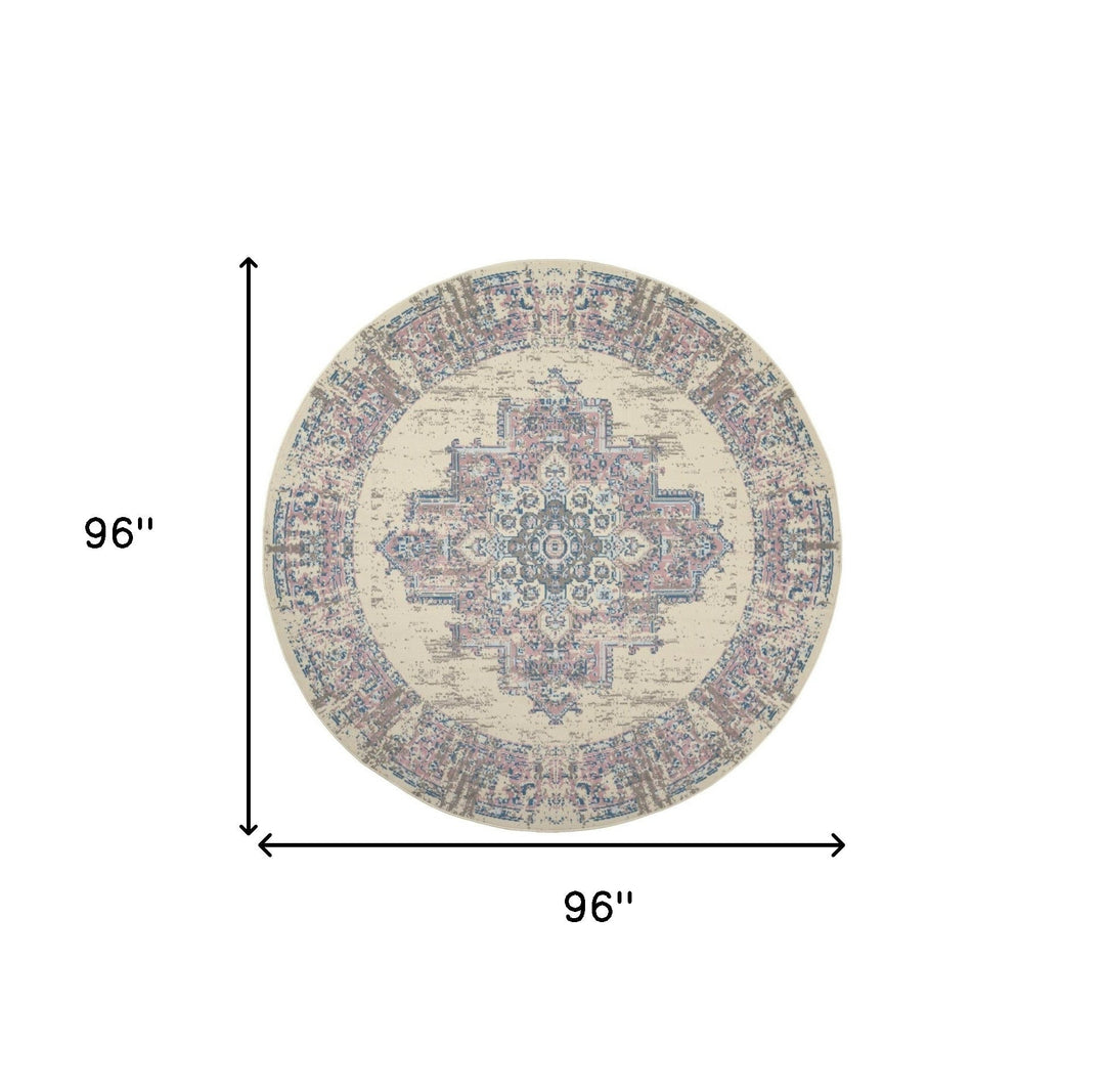 8 Pink Round Damask Power Loom Area Rug Image 8