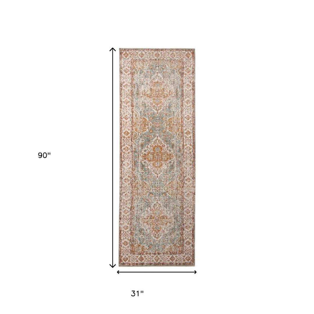 10 x 14 Yellow and Ivory Oriental Power Loom Distressed Area Rug Image 10