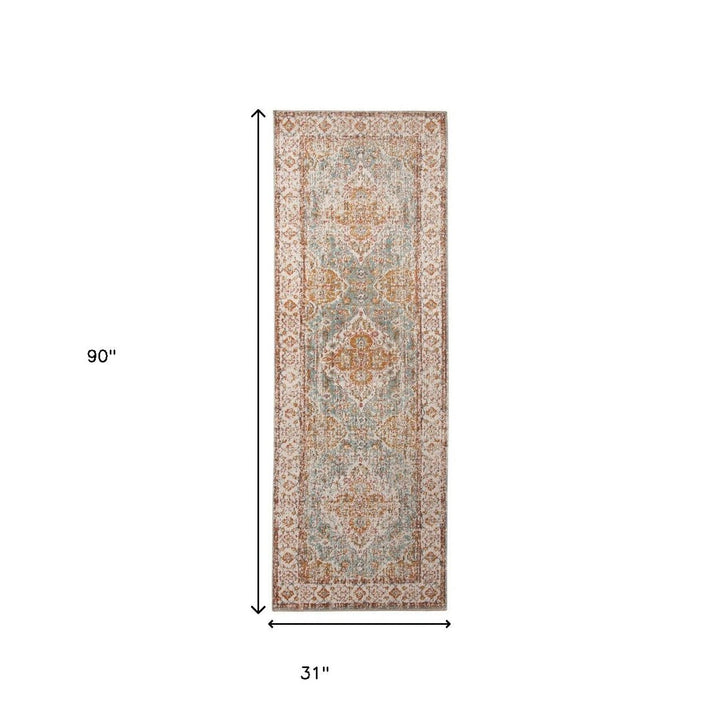 10 x 14 Yellow and Ivory Oriental Power Loom Distressed Area Rug Image 1