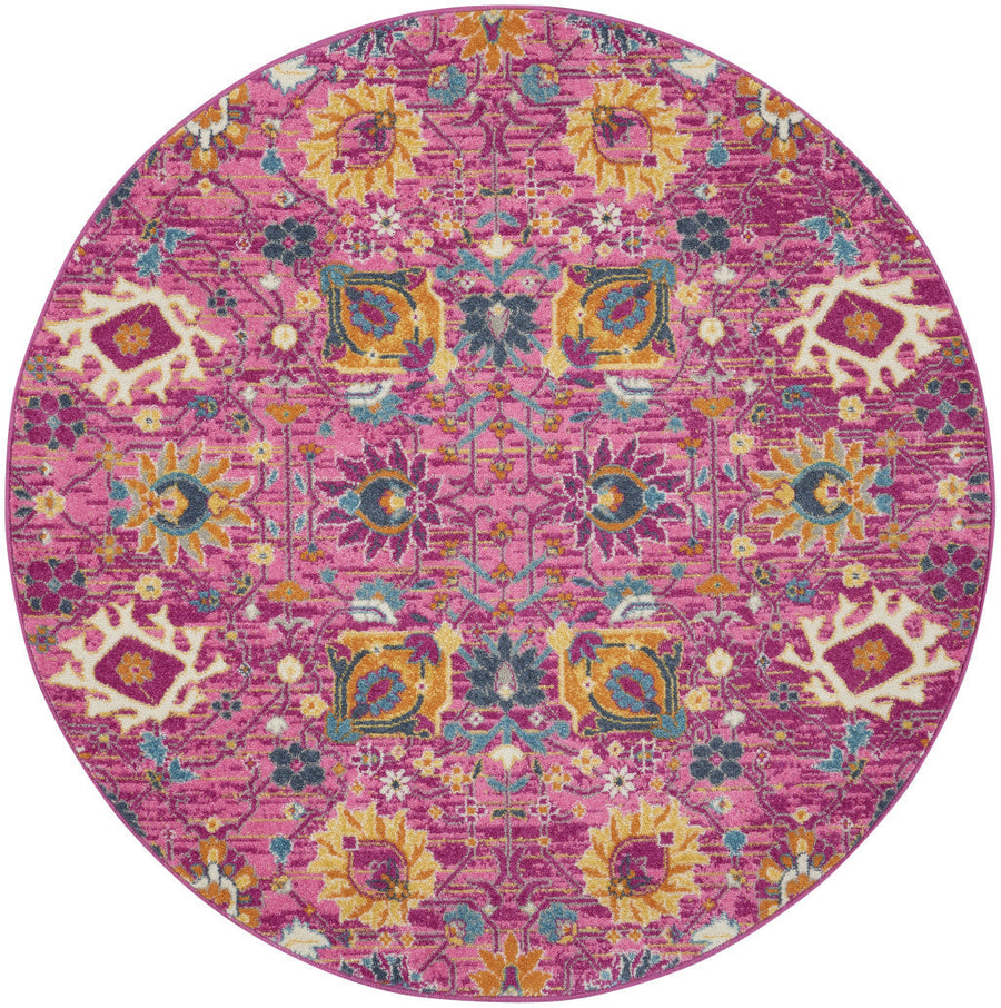 8 Pink Round Floral Power Loom Area Rug Image 1