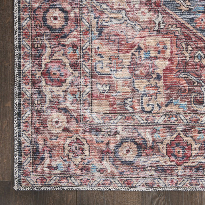 8 Red Floral Power Loom Distressed Washable Runner Rug Image 3