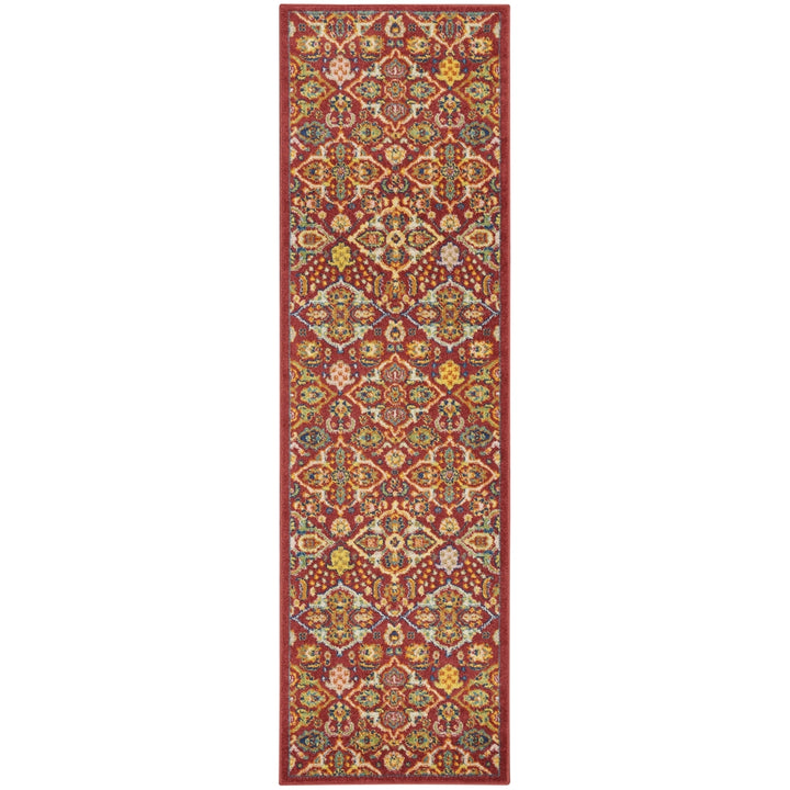 8 Red Floral Power Loom Runner Rug Image 1