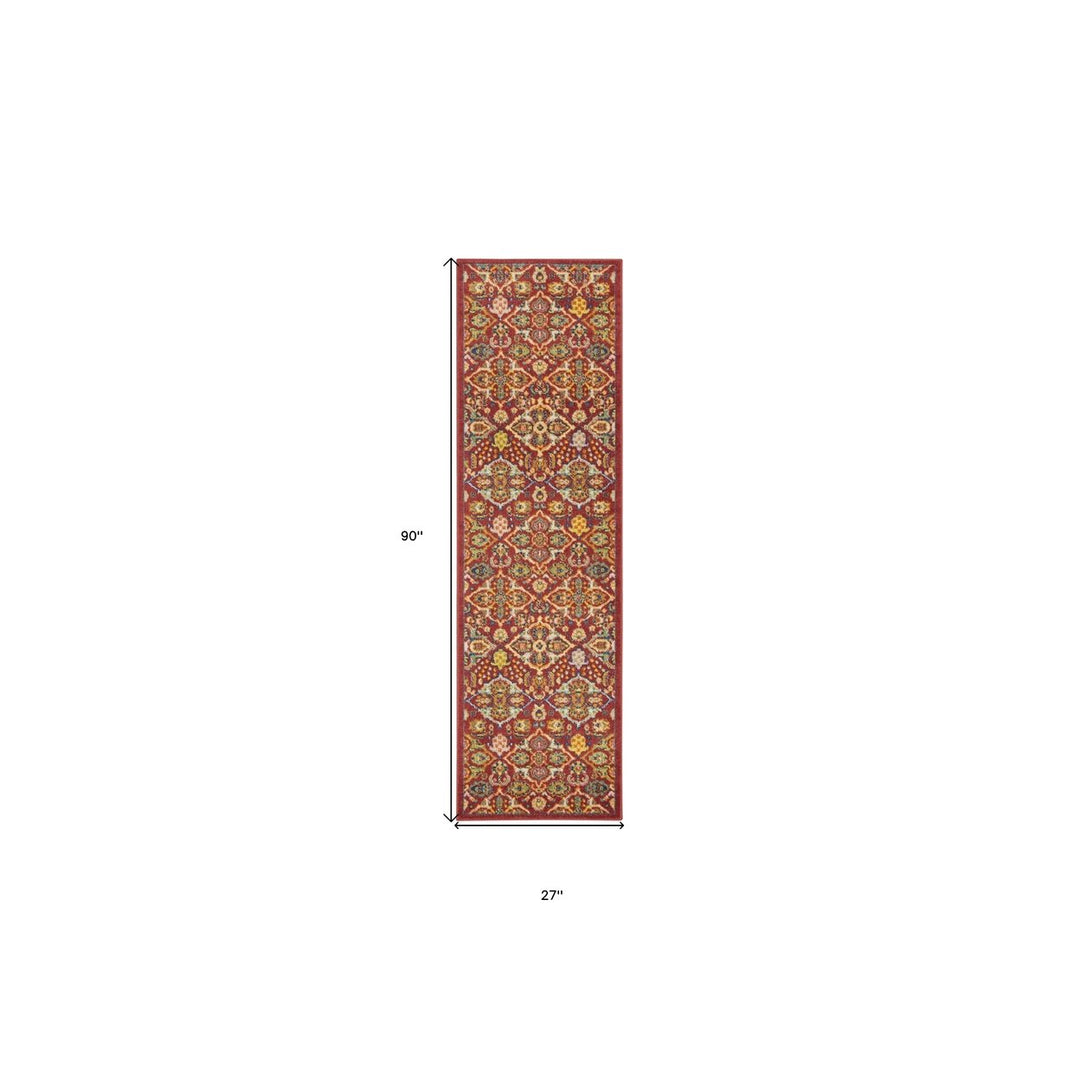 8 Red Floral Power Loom Runner Rug Image 7