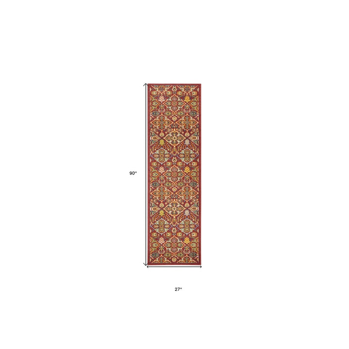 8 Red Floral Power Loom Runner Rug Image 7