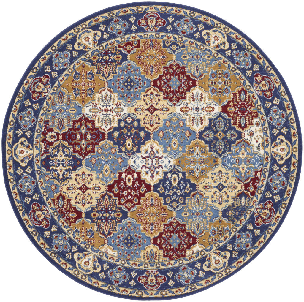 8 Red Round Damask Power Loom Area Rug Image 1