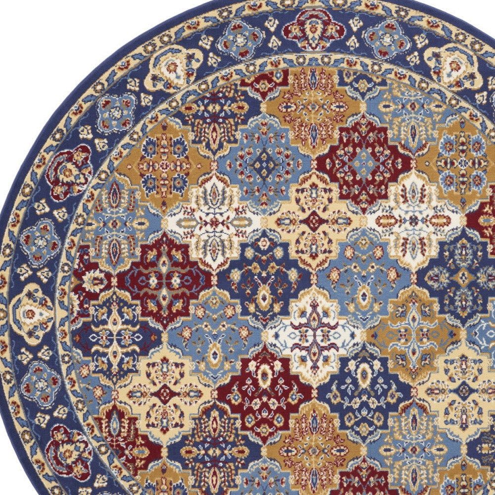 8 Red Round Damask Power Loom Area Rug Image 4