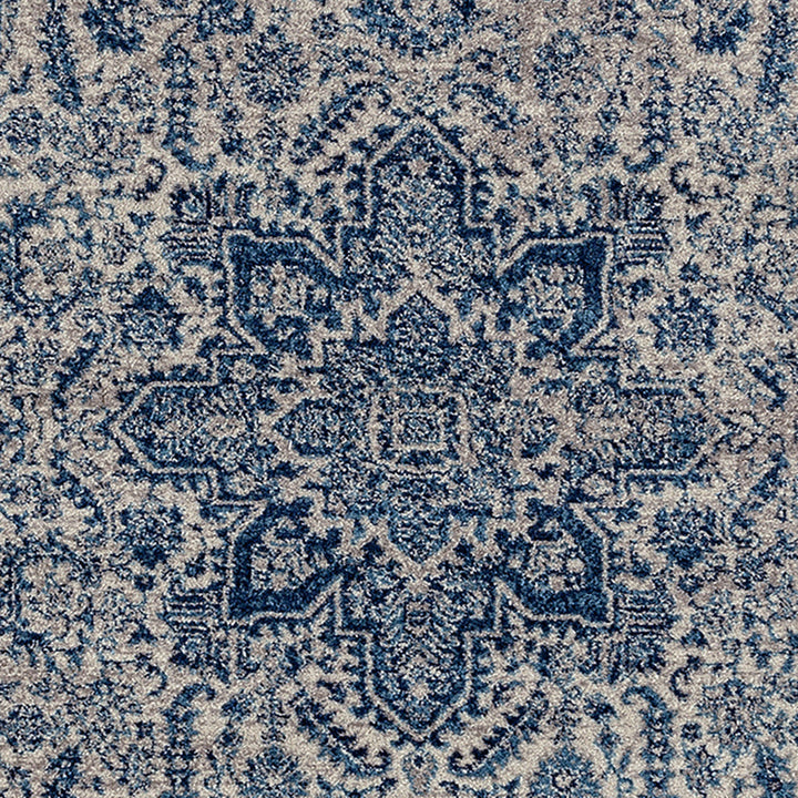 7 Blue and Beige Oriental Power Loom Runner Rug Image 7