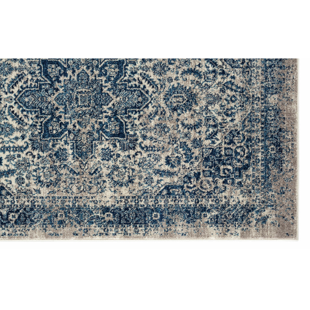 7 Blue and Beige Oriental Power Loom Runner Rug Image 8