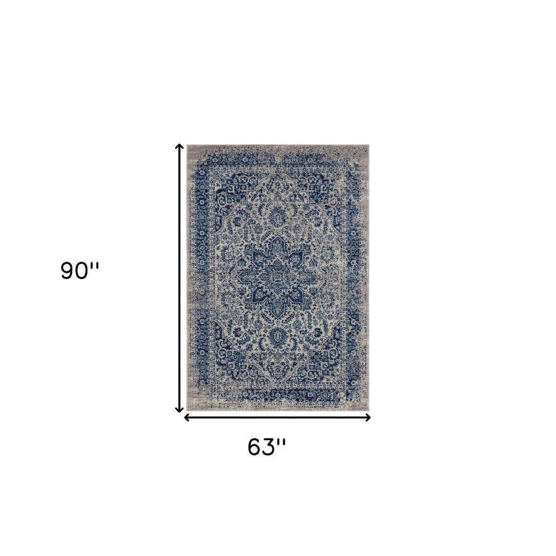 7 Blue and Beige Oriental Power Loom Runner Rug Image 12