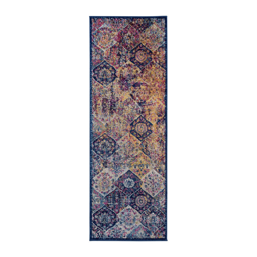 7 Blue and Orange Moroccan Power Loom Runner Rug Image 1