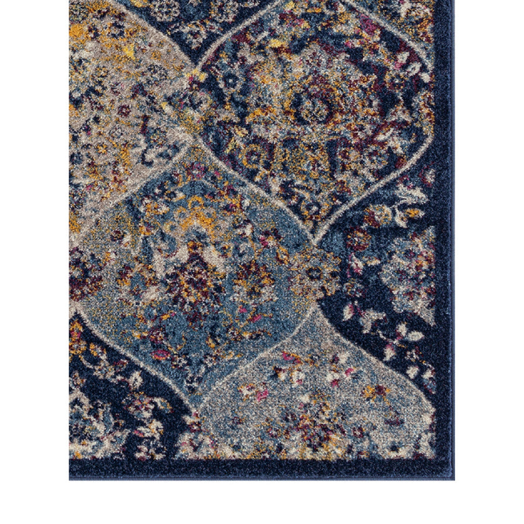 7 Blue and Orange Moroccan Power Loom Runner Rug Image 4