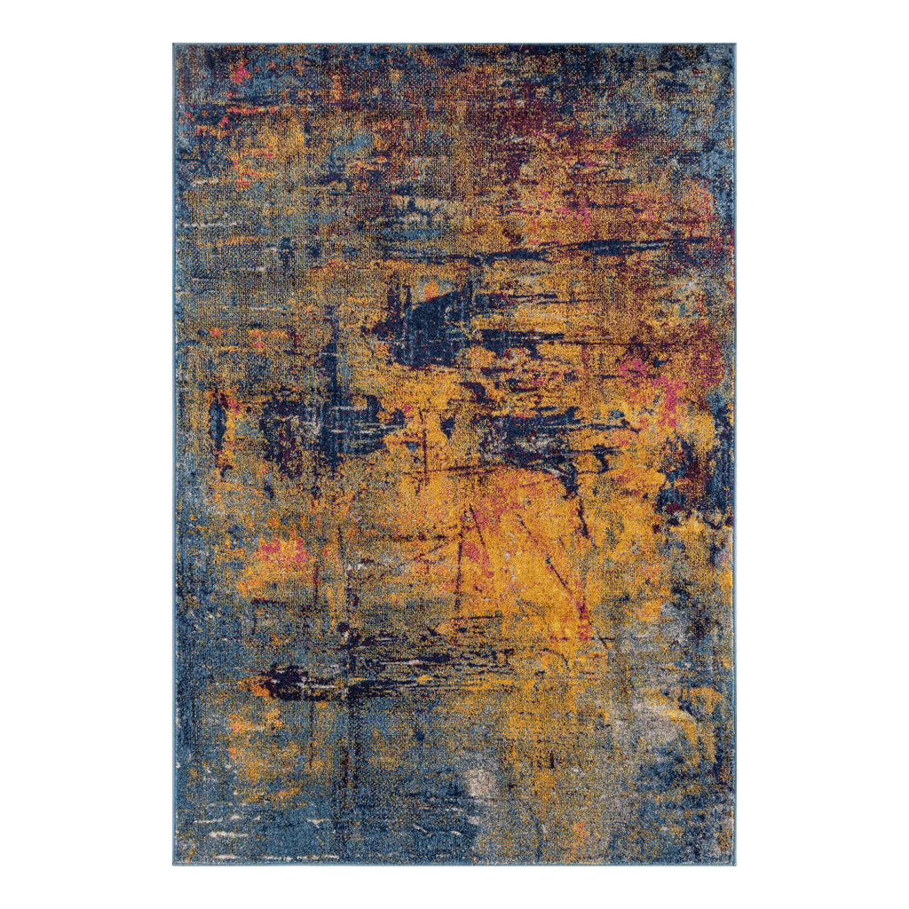 7 Blue and Orange Abstract Power Loom Runner Rug Image 10