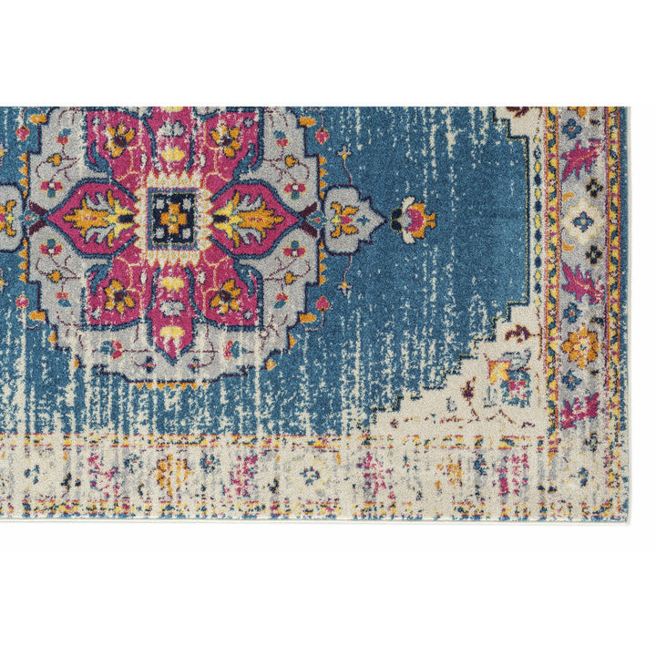 7 Blue and Pink Medallion Power Loom Runner Rug Image 11