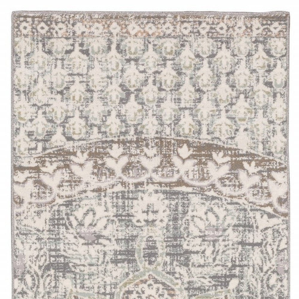 7 X 10 Ivory Grey Distresed Oversize Medallion Indoor Area Rug Image 1