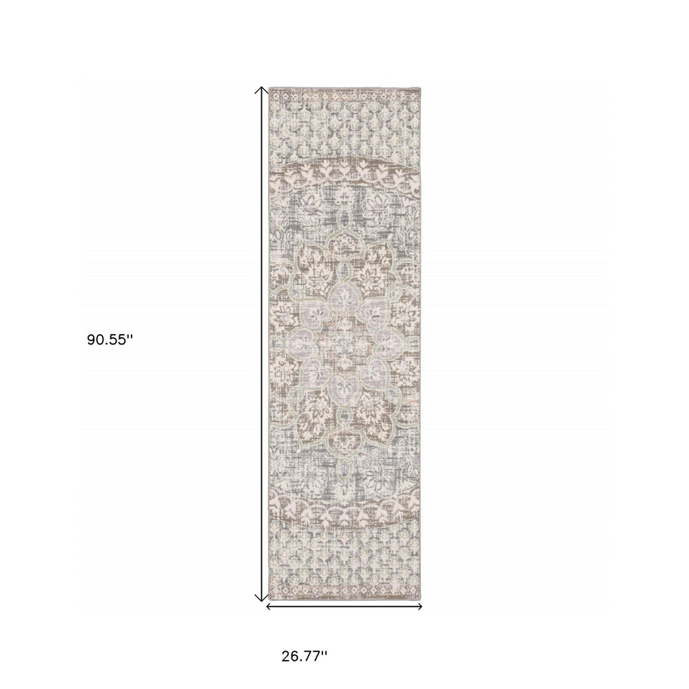 7 X 10 Ivory Grey Distresed Oversize Medallion Indoor Area Rug Image 2