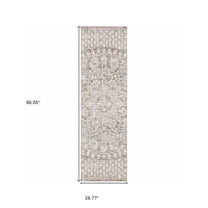 7 X 10 Ivory Grey Distresed Oversize Medallion Indoor Area Rug Image 2