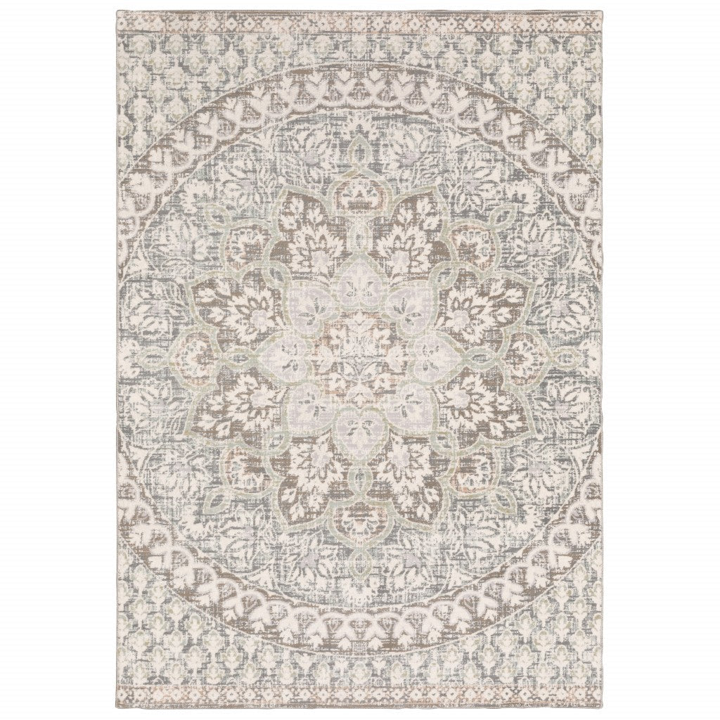 7 X 10 Ivory Grey Distresed Oversize Medallion Indoor Area Rug Image 3