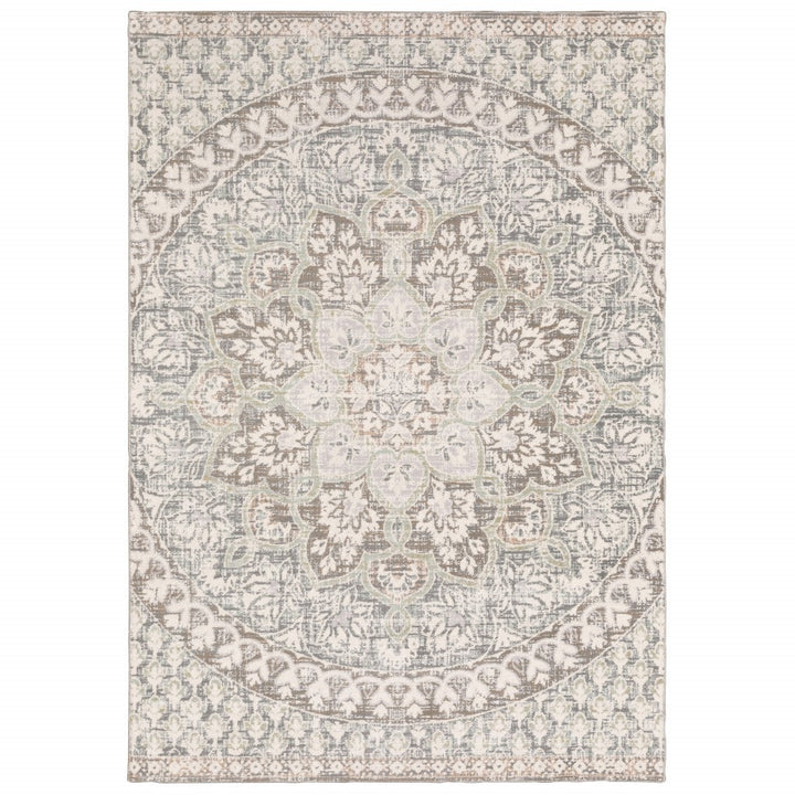 7 X 10 Ivory Grey Distresed Oversize Medallion Indoor Area Rug Image 3