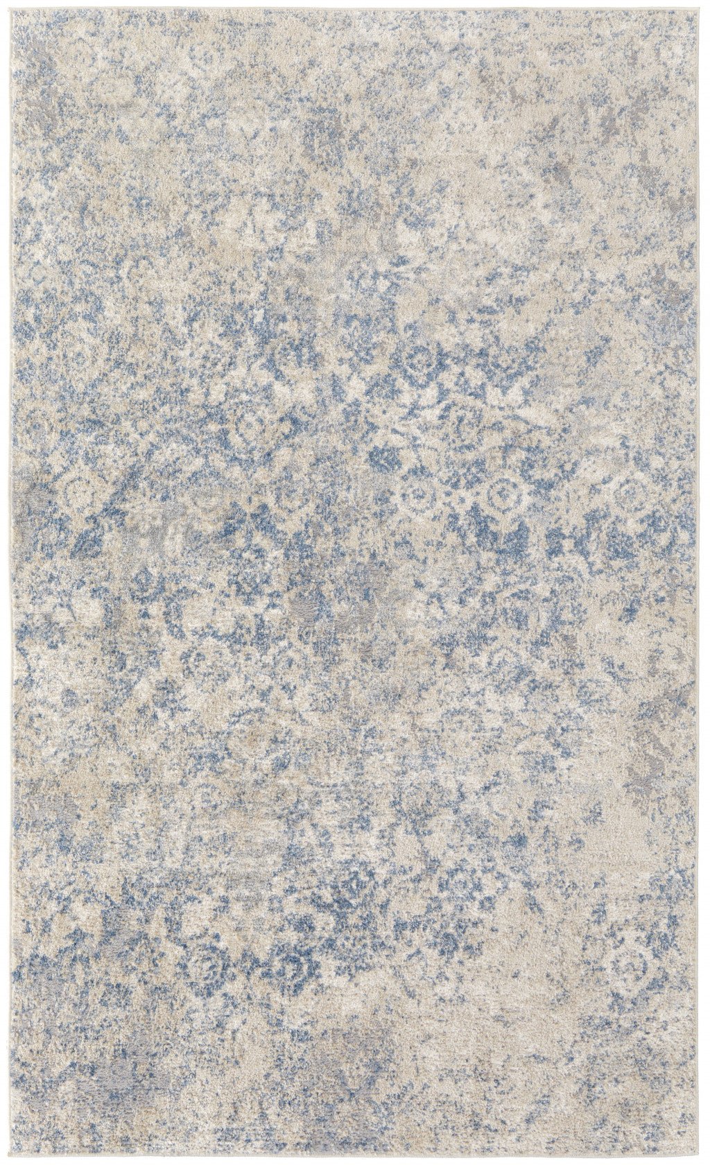 8 X 10 Blue And Ivory Abstract Power Loom Distressed Area Rug Image 1