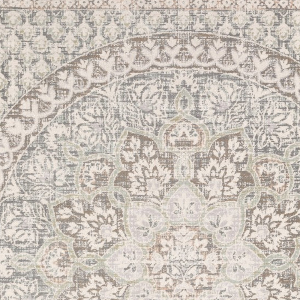 7 X 10 Ivory Grey Distresed Oversize Medallion Indoor Area Rug Image 9