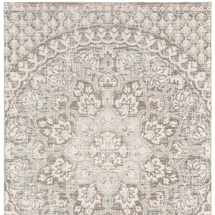 7 X 10 Ivory Grey Distresed Oversize Medallion Indoor Area Rug Image 10