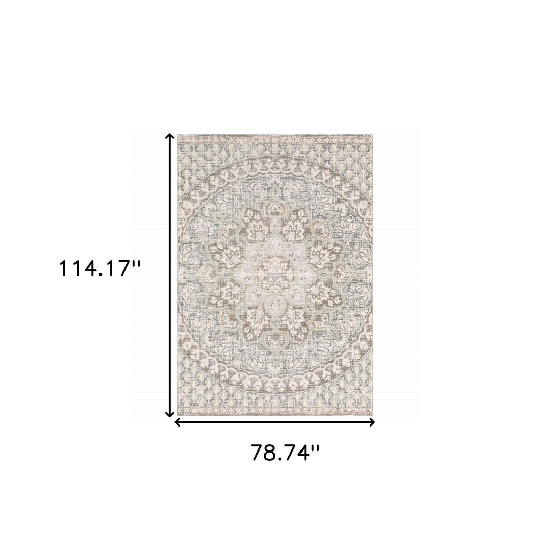 7 X 10 Ivory Grey Distresed Oversize Medallion Indoor Area Rug Image 12