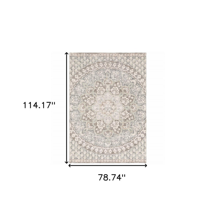 7 X 10 Ivory Grey Distresed Oversize Medallion Indoor Area Rug Image 12