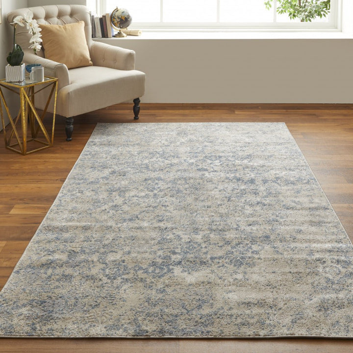 8 X 10 Blue And Ivory Abstract Power Loom Distressed Area Rug Image 8