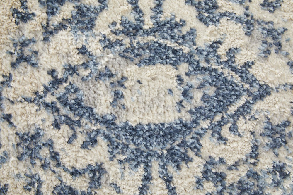 8 X 10 Blue And Ivory Floral Power Loom Distressed Area Rug Image 2