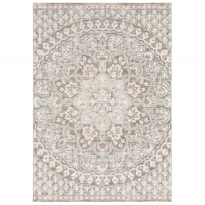 7 X 10 Ivory Grey Distresed Oversize Medallion Indoor Area Rug Image 7