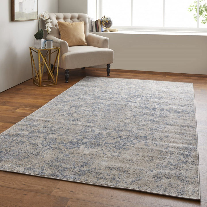 8 X 10 Blue And Ivory Abstract Power Loom Distressed Area Rug Image 9