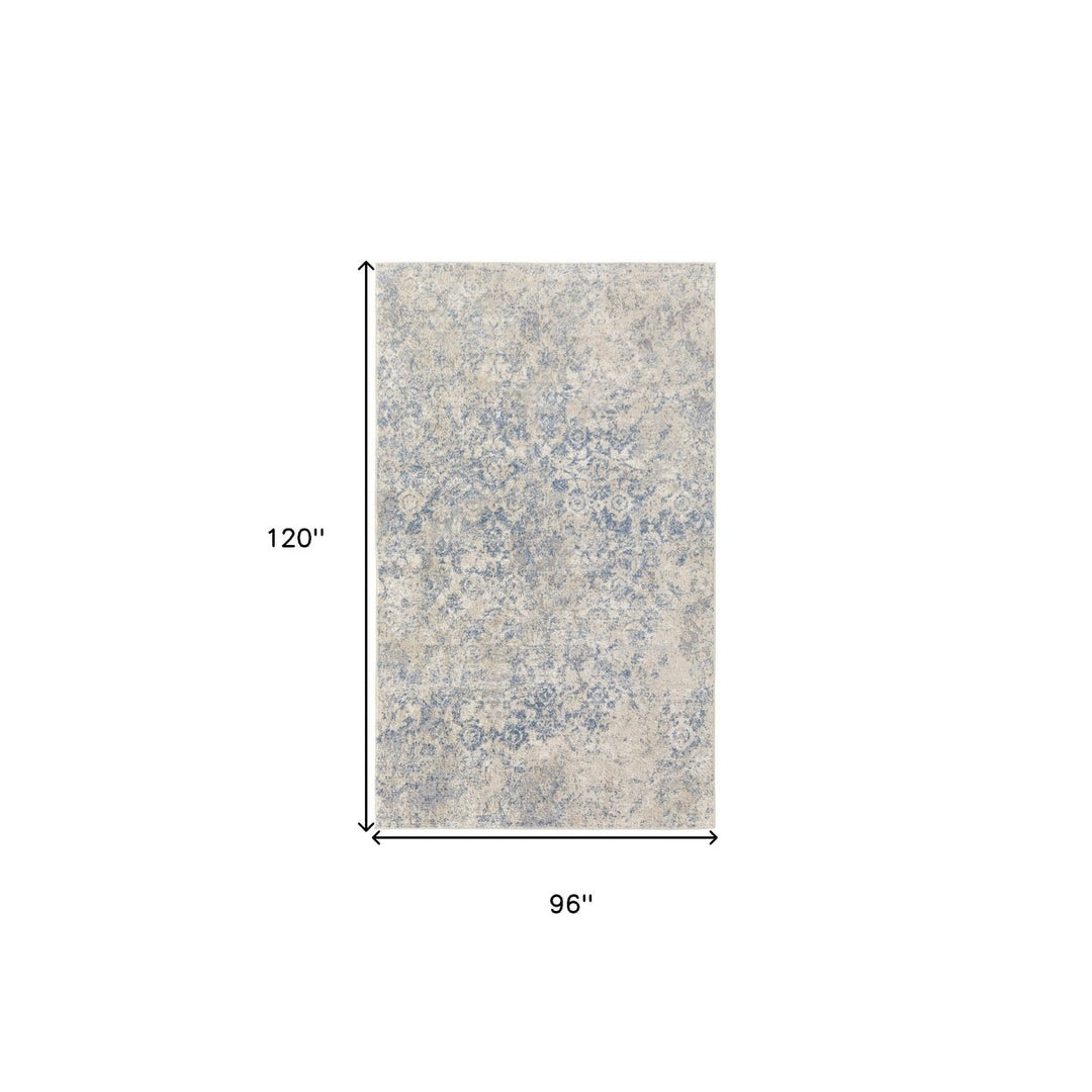 8 X 10 Blue And Ivory Abstract Power Loom Distressed Area Rug Image 11