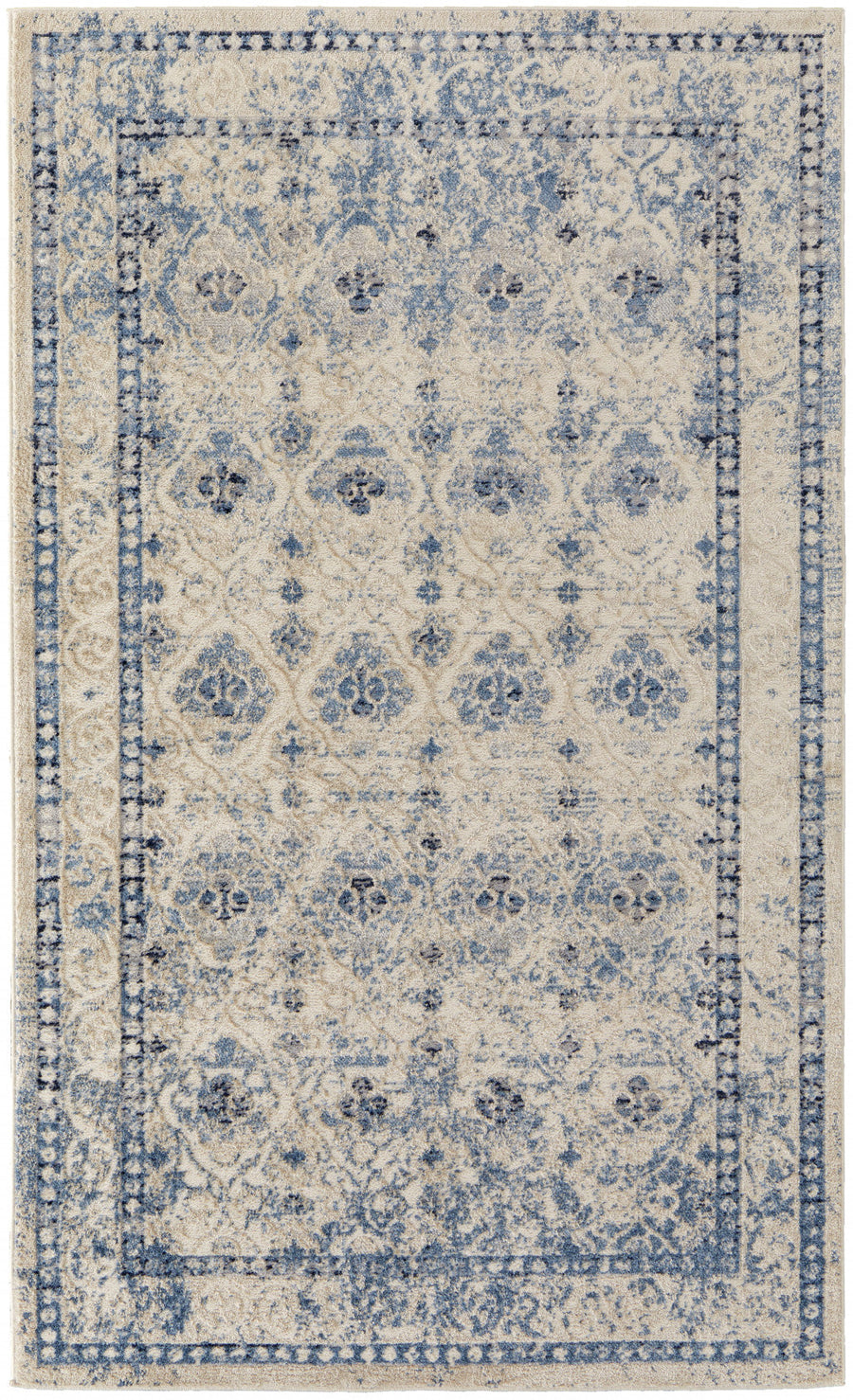 8 X 10 Blue And Ivory Geometric Power Loom Distressed Area Rug Image 1