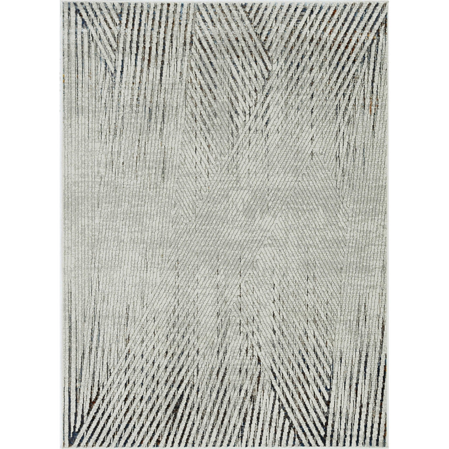 5X8 Ivory Grey Machine Woven Geometric Lines Indoor Area Rug Image 1