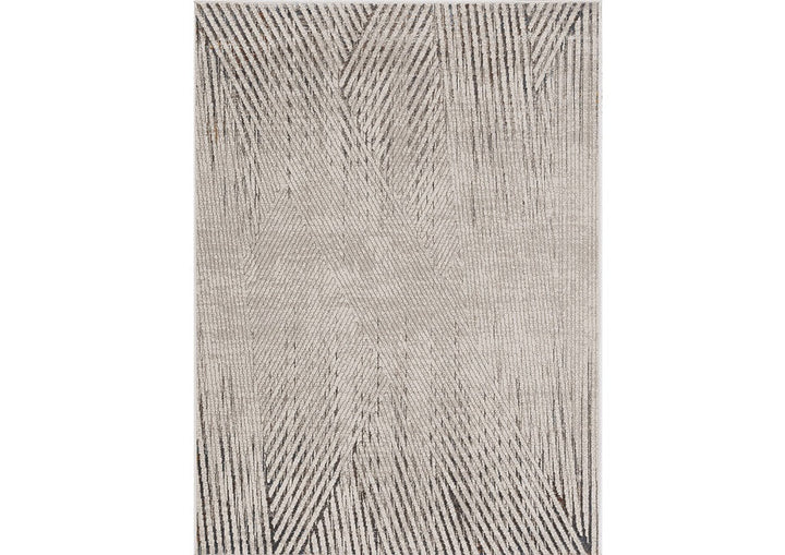 5X8 Ivory Grey Machine Woven Geometric Lines Indoor Area Rug Image 3