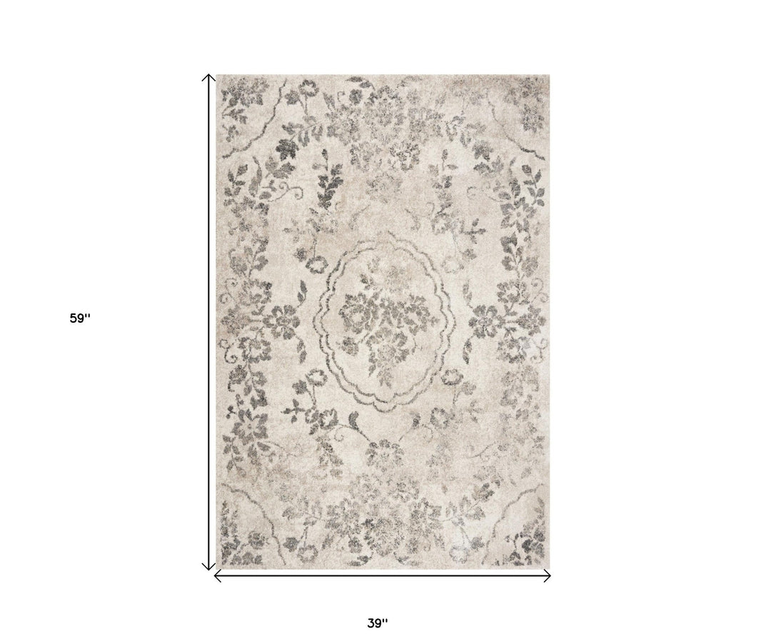 7 Runner Gray Floral Distressed Runner Rug Image 3