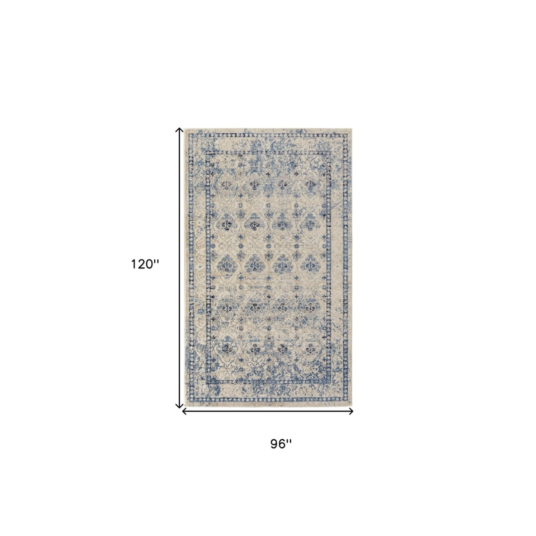 8 X 10 Blue And Ivory Geometric Power Loom Distressed Area Rug Image 11