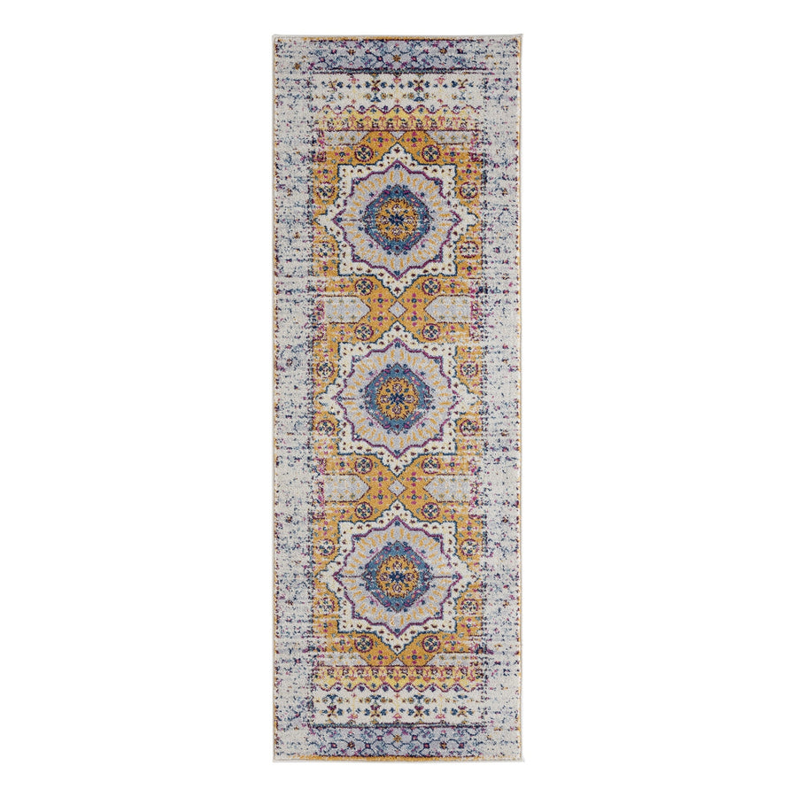 5 x 8 Blue and Orange Medallion Power Loom Area Rug Image 1