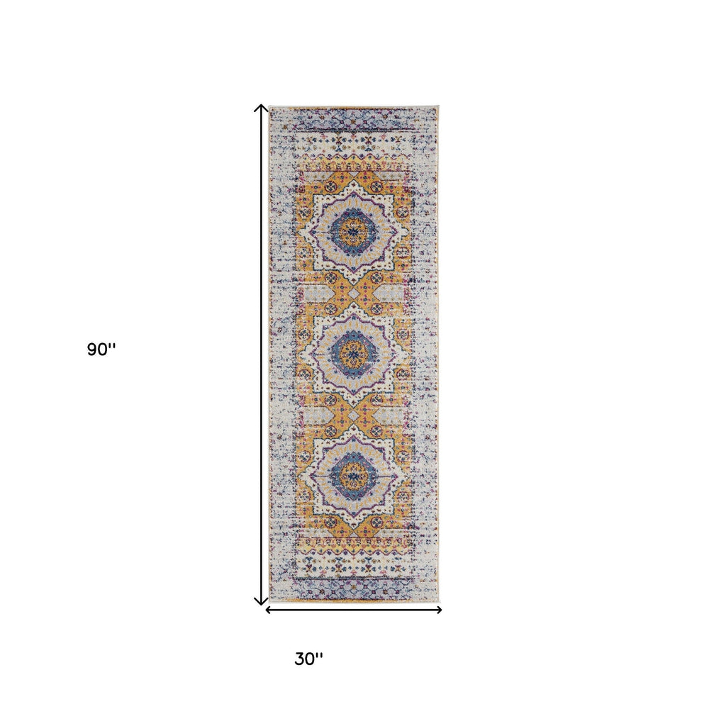 5 x 8 Blue and Orange Medallion Power Loom Area Rug Image 2