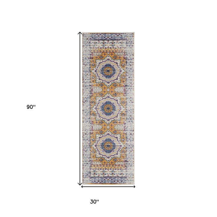 5 x 8 Blue and Orange Medallion Power Loom Area Rug Image 1