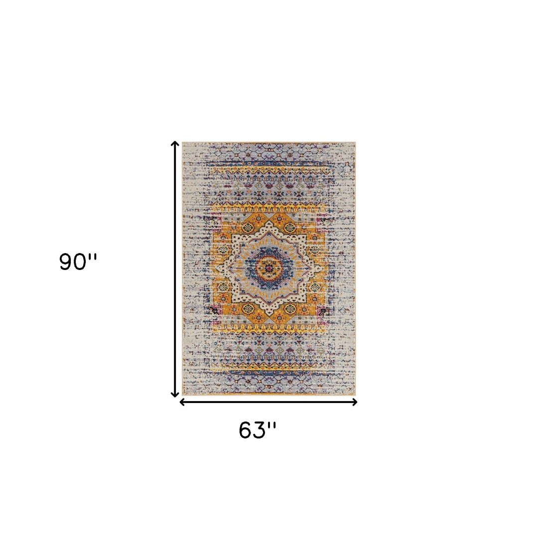 5 x 8 Blue and Orange Medallion Power Loom Area Rug Image 3