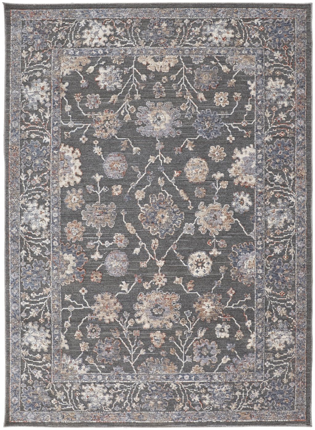 8 x 10 Blue and Orange Floral Power Loom Area Rug Image 6