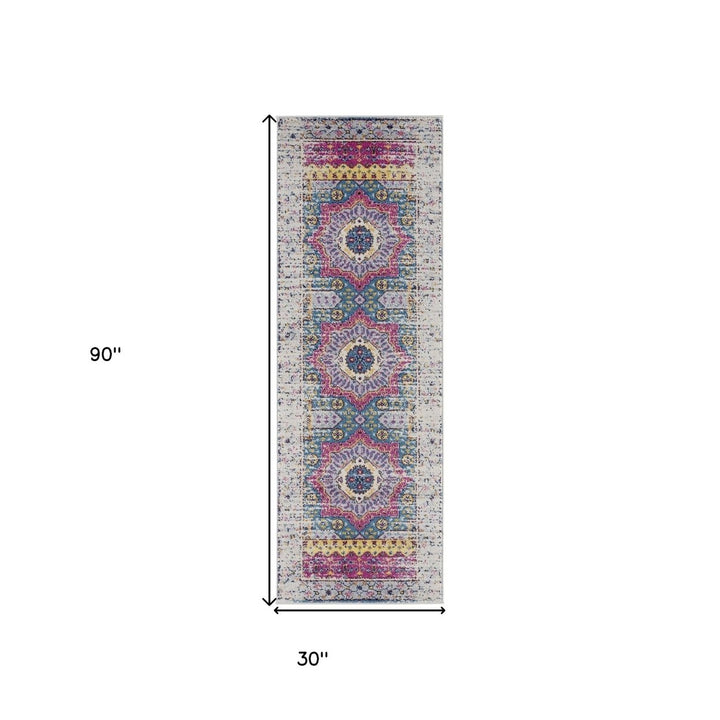 5 x 8 Blue and Orange Medallion Power Loom Area Rug Image 1