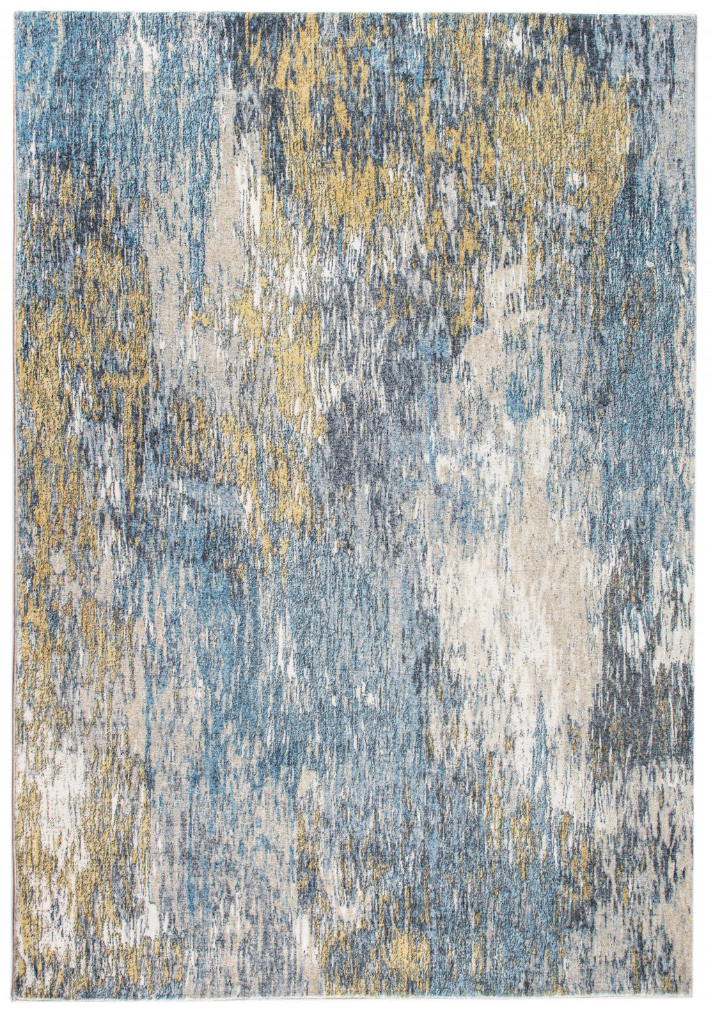 8 Runner Blue and Gold Abstract Runner Rug Image 4