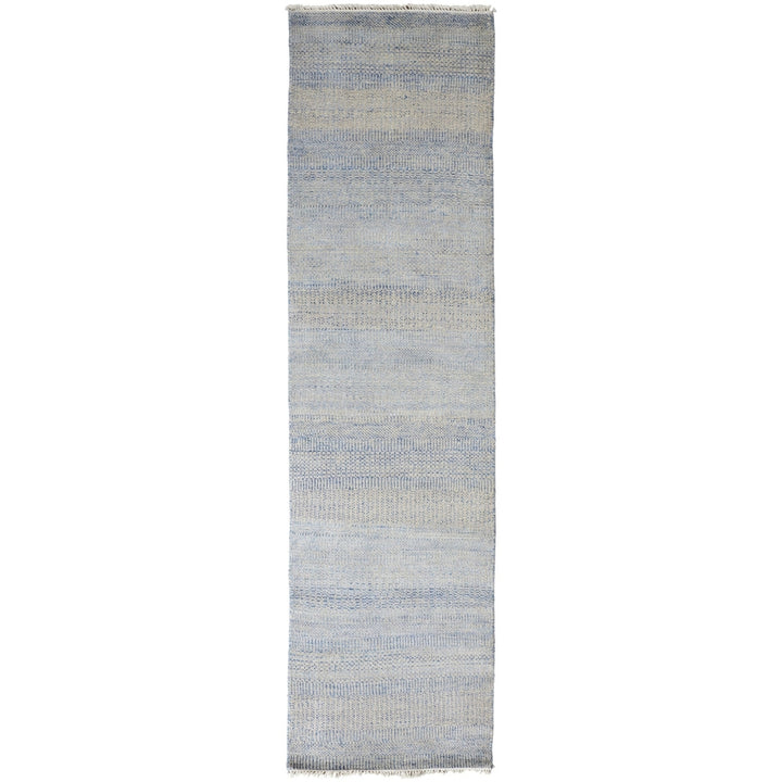 8 x 10 Blue and Silver Wool Striped Hand KNotted Area Rug Image 1