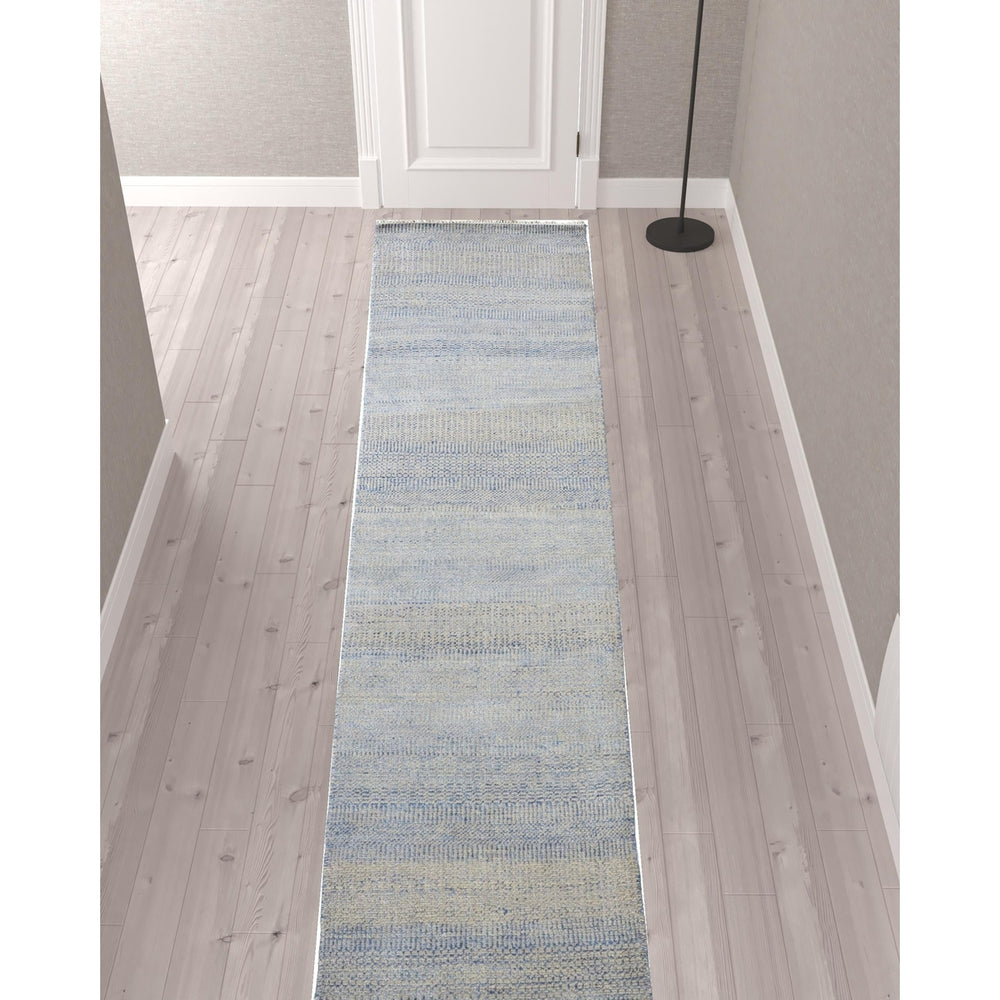 8 x 10 Blue and Silver Wool Striped Hand KNotted Area Rug Image 2