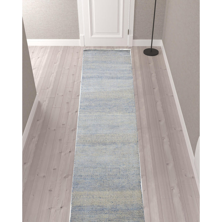 8 x 10 Blue and Silver Wool Striped Hand KNotted Area Rug Image 2