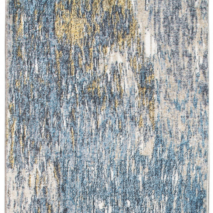 8 Runner Blue and Gold Abstract Runner Rug Image 8